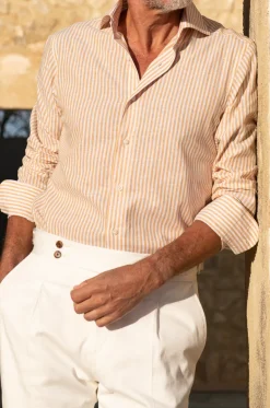 Pini Parma Ochre Striped Shirt - Made In Italy Clearance