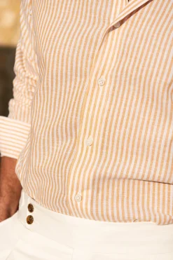 Pini Parma Ochre Striped Shirt - Made In Italy Clearance