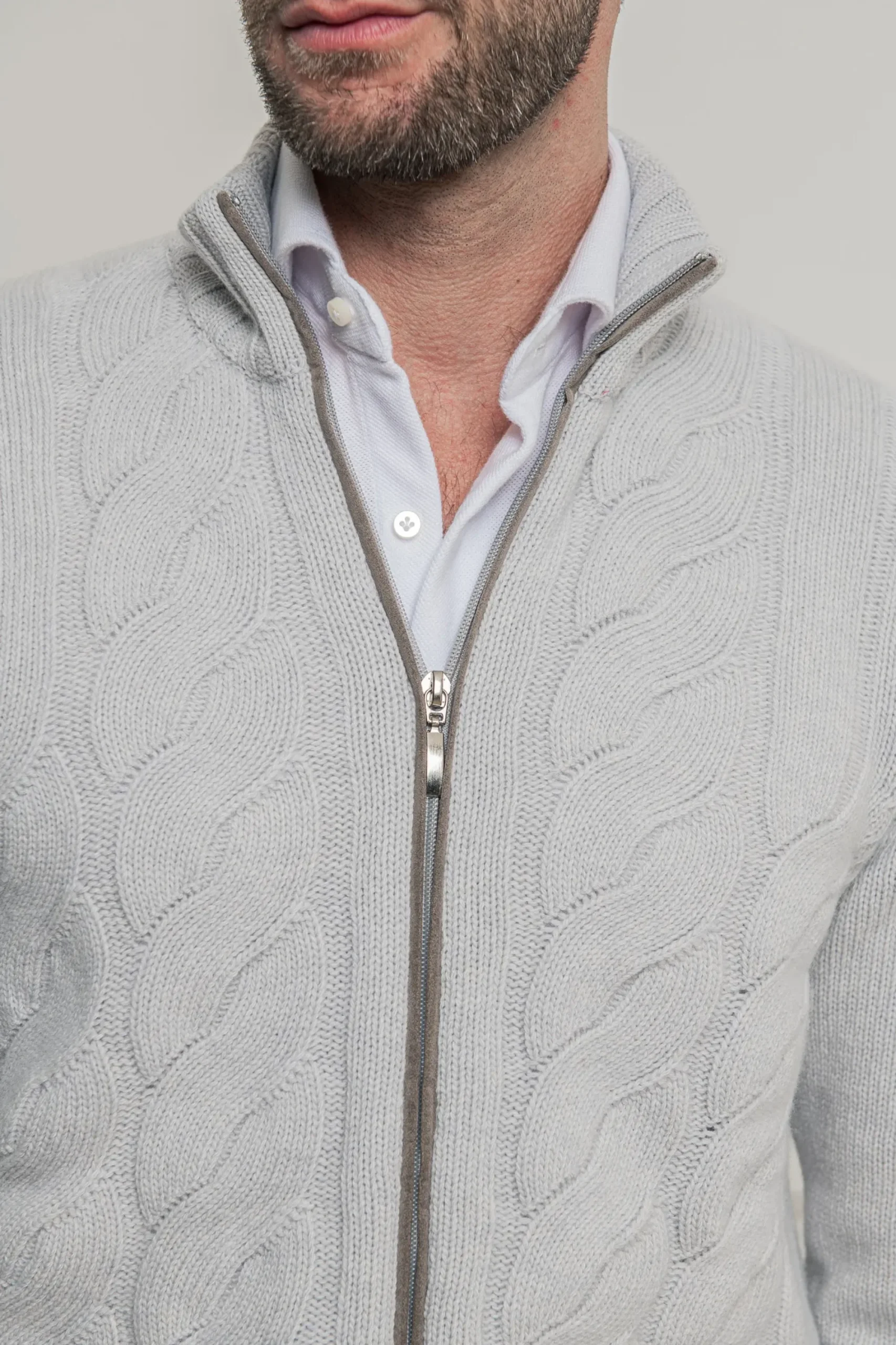 Pini Parma Off-White Cable Zip Cardigan – Made In Italy Clearance