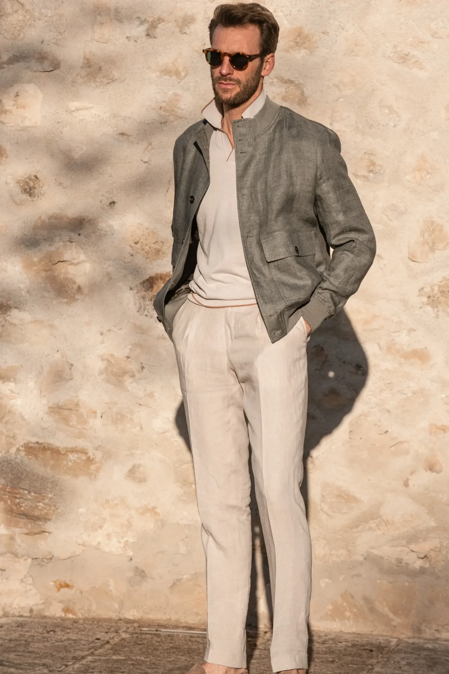 Pini Parma Sage Linen Bomber Jacket – Made In Italy Discount