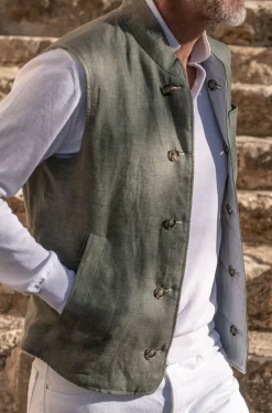 Pini Parma Sage Linen Reversible Down Vest – Made In Italy Cheap