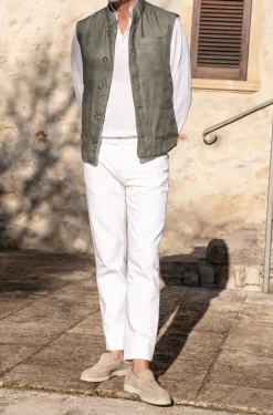 Pini Parma Sage Linen Reversible Down Vest – Made In Italy Cheap
