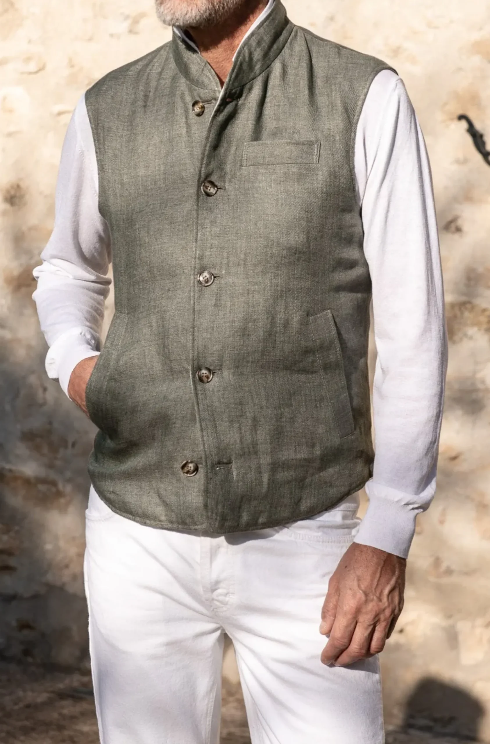 Pini Parma Sage Linen Reversible Down Vest – Made In Italy Cheap