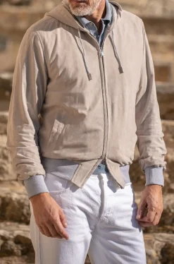 Pini Parma Stone Suede Hooded Bomber Jacket – Made In Italy Best Sale