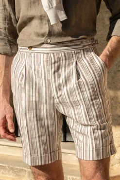 Pini Parma Striped Linen Shorts - Made In Italy Outlet