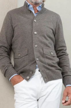 Pini Parma Taupe Cashmere Knitted Bomber – Made In Italy Discount