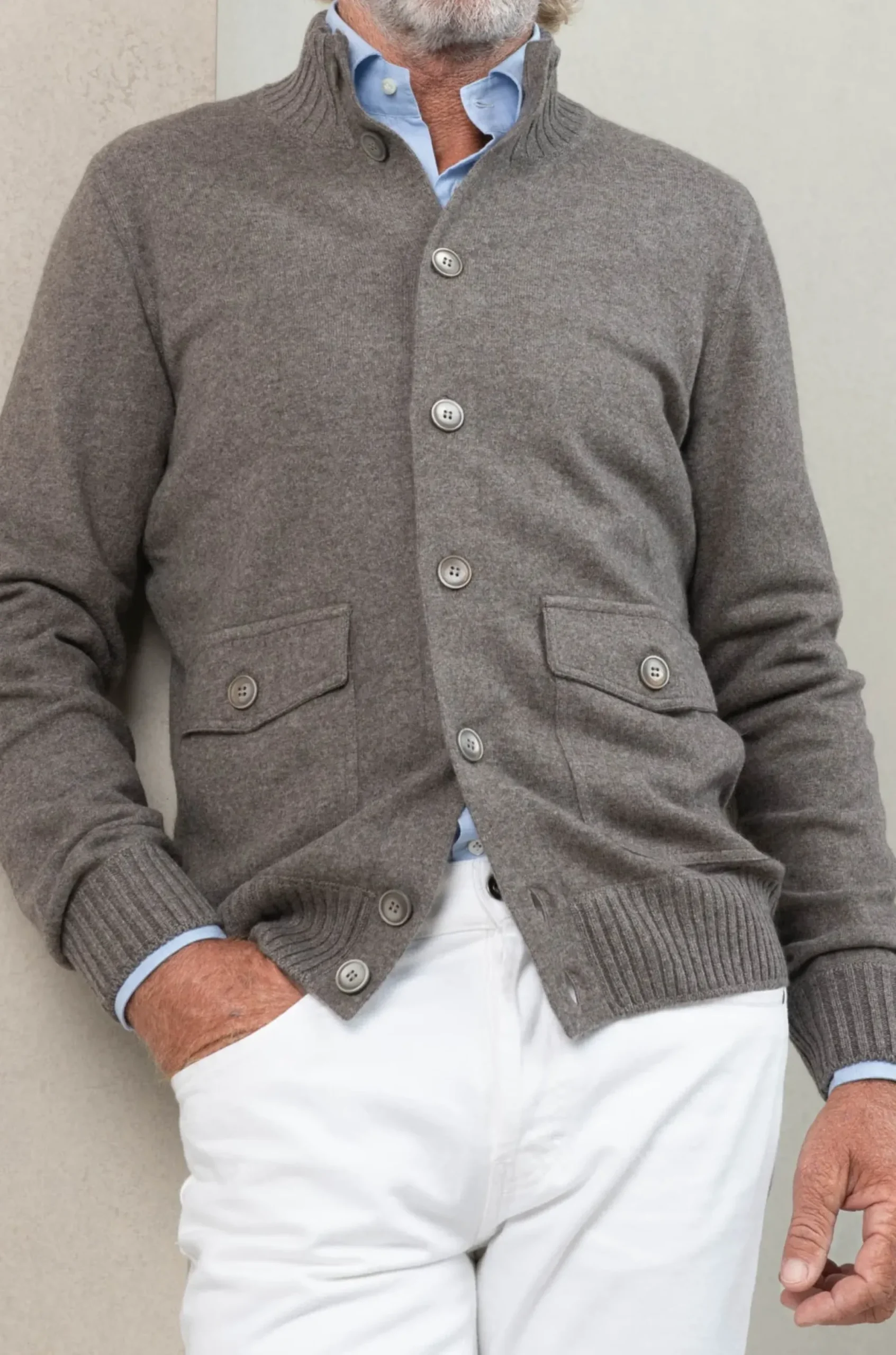 Pini Parma Taupe Cashmere Knitted Bomber – Made In Italy Discount