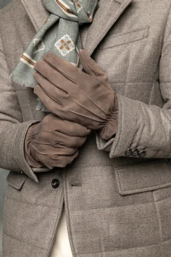 Pini Parma Taupe Cashmere Lined Suede Gloves - Made In Italy Best Sale