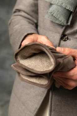 Pini Parma Taupe Cashmere Lined Suede Gloves - Made In Italy Best Sale