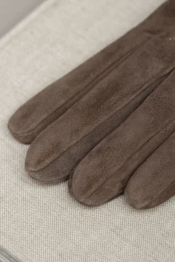 Pini Parma Taupe Cashmere Lined Suede Gloves - Made In Italy Best Sale