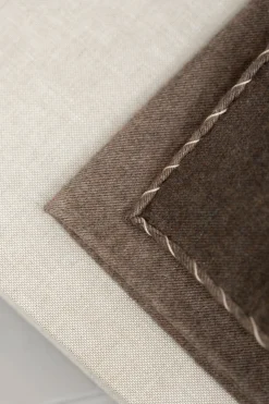 Pini Parma Taupe Flannel Cotton Pocket Square With Beige Edges - Made In Italy New