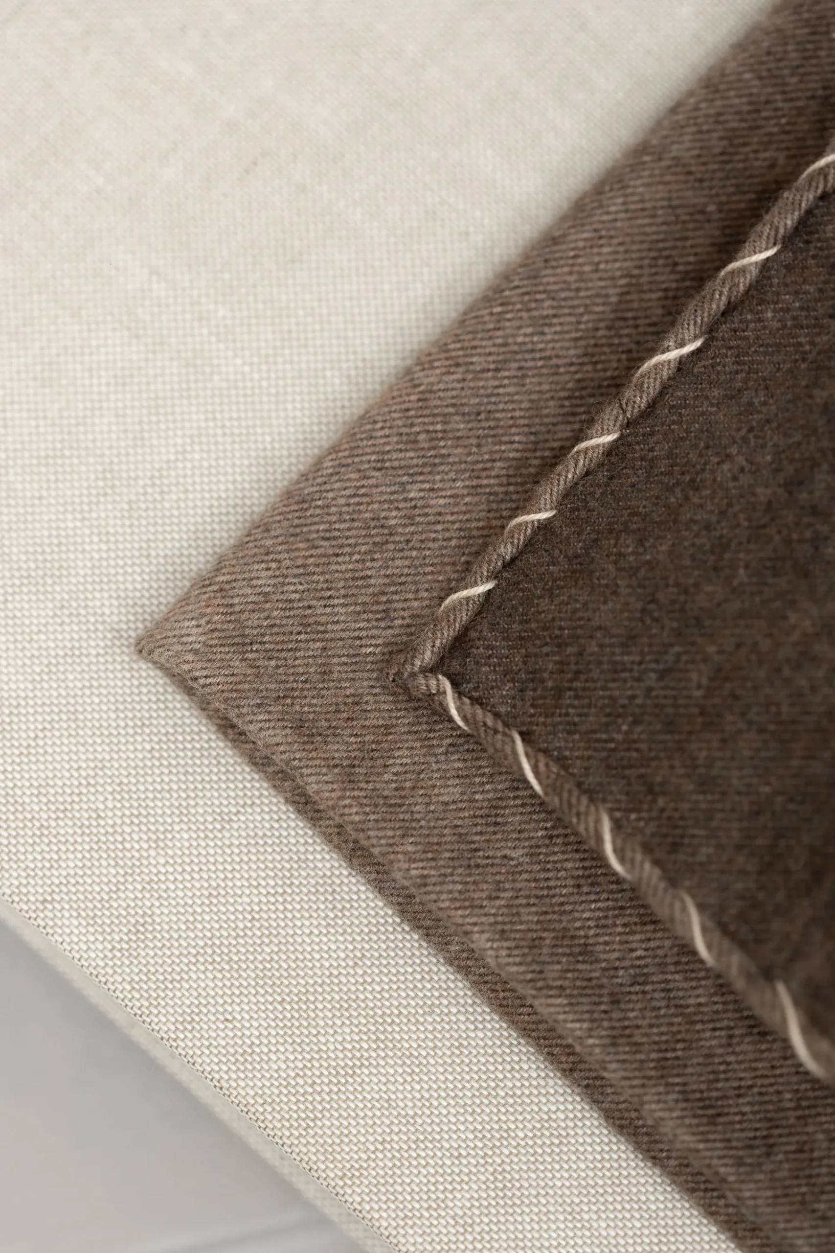 Pini Parma Taupe Flannel Cotton Pocket Square With Beige Edges - Made In Italy New