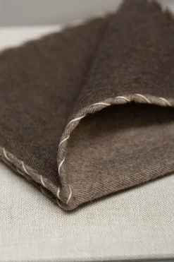 Pini Parma Taupe Flannel Cotton Pocket Square With Beige Edges - Made In Italy New