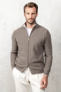Pini Parma Taupe Honeycomb Cashmere Blend Full Zip – Made In Italy Shop