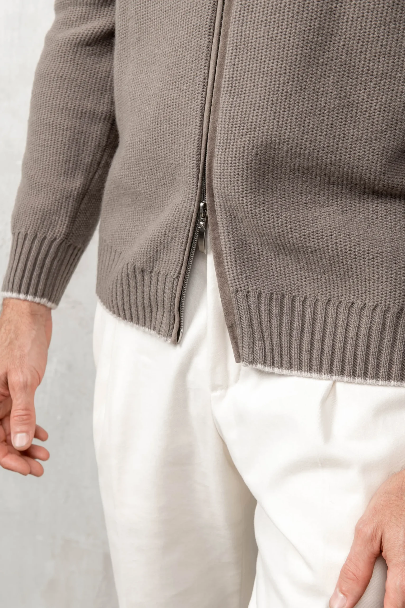 Pini Parma Taupe Honeycomb Cashmere Blend Full Zip – Made In Italy Shop