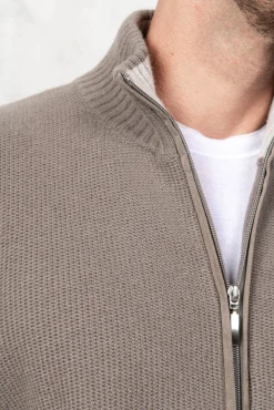 Pini Parma Taupe Honeycomb Cashmere Blend Full Zip – Made In Italy Shop