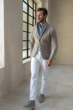 Pini Parma Taupe Knitted Jacket - Wool And Cashmere – Made In Italy Store