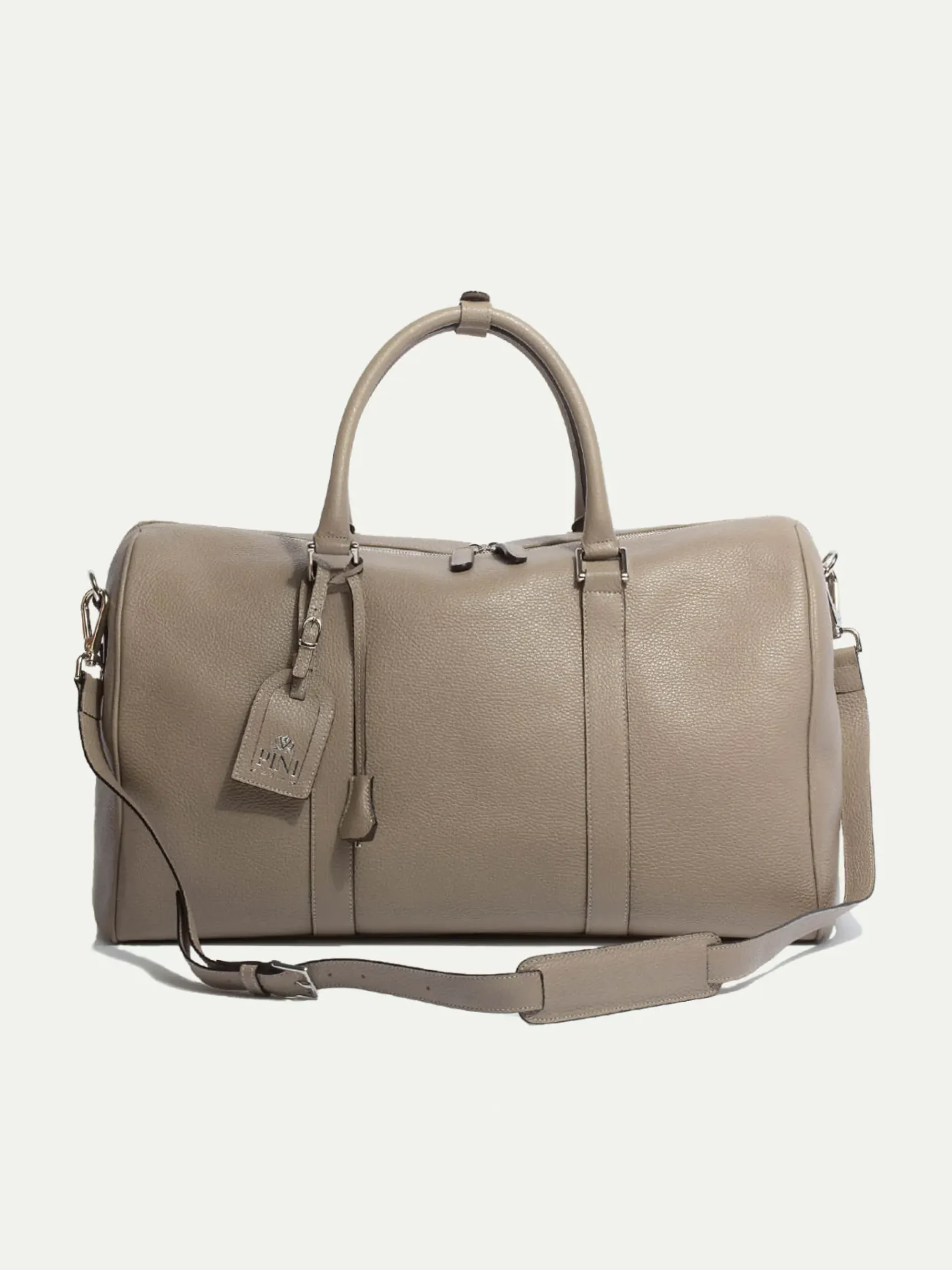 Pini Parma Taupe Leather Weekender Bag - Made In Italy Online