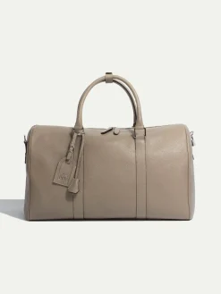 Pini Parma Taupe Leather Weekender Bag - Made In Italy Online