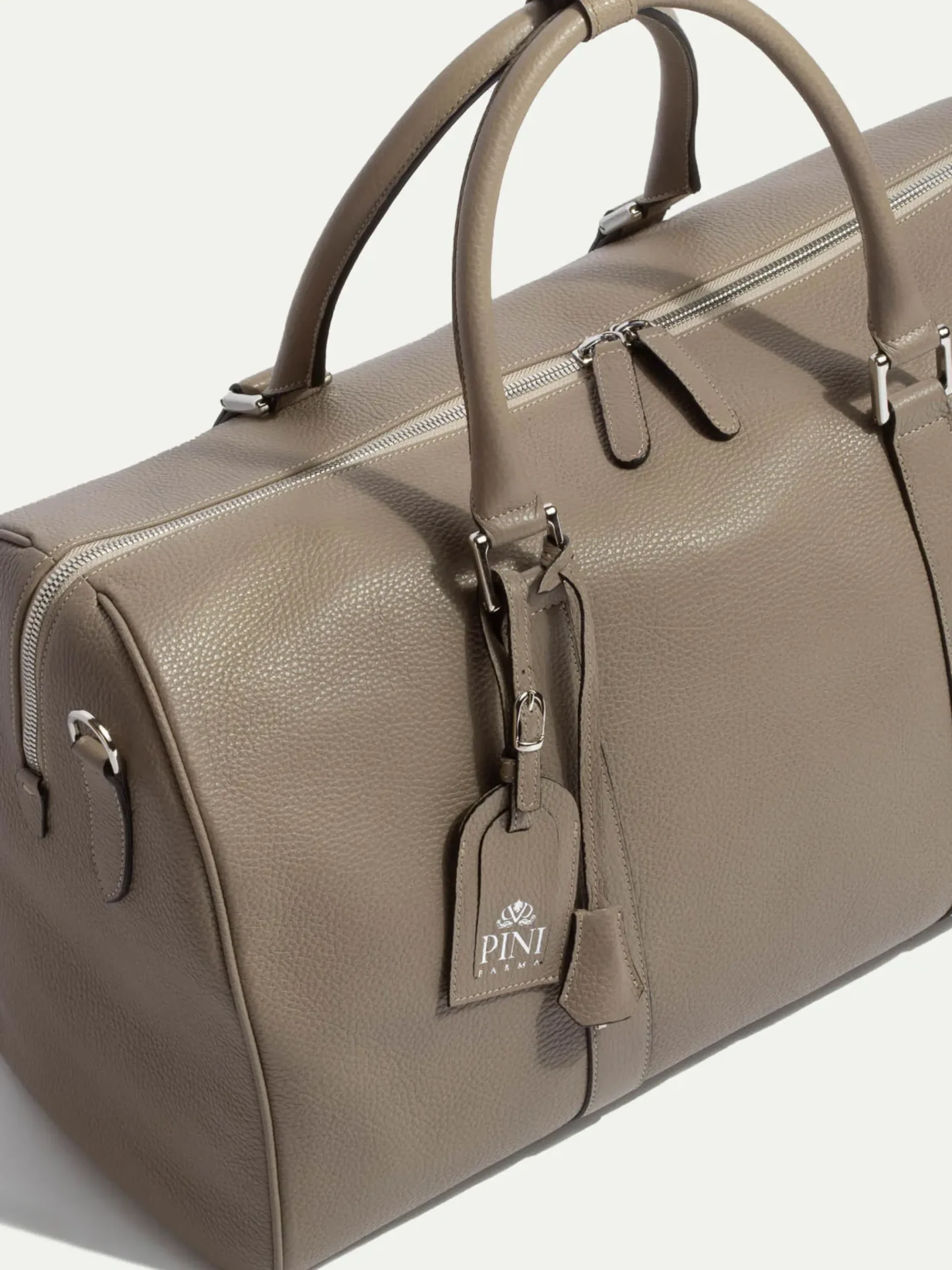 Pini Parma Taupe Leather Weekender Bag - Made In Italy Online