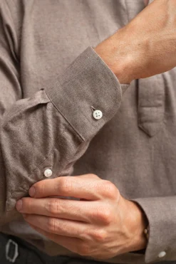 Pini Parma Taupe Popover Shirt - Flannel Touch - Made In Italy Sale