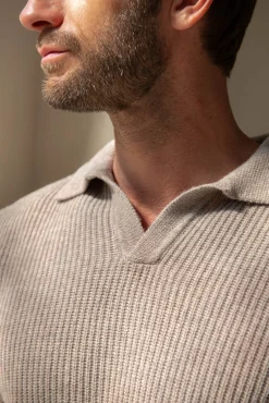 Pini Parma Taupe Ribbed Cashmere Blend Polo – Made In Italy Cheap