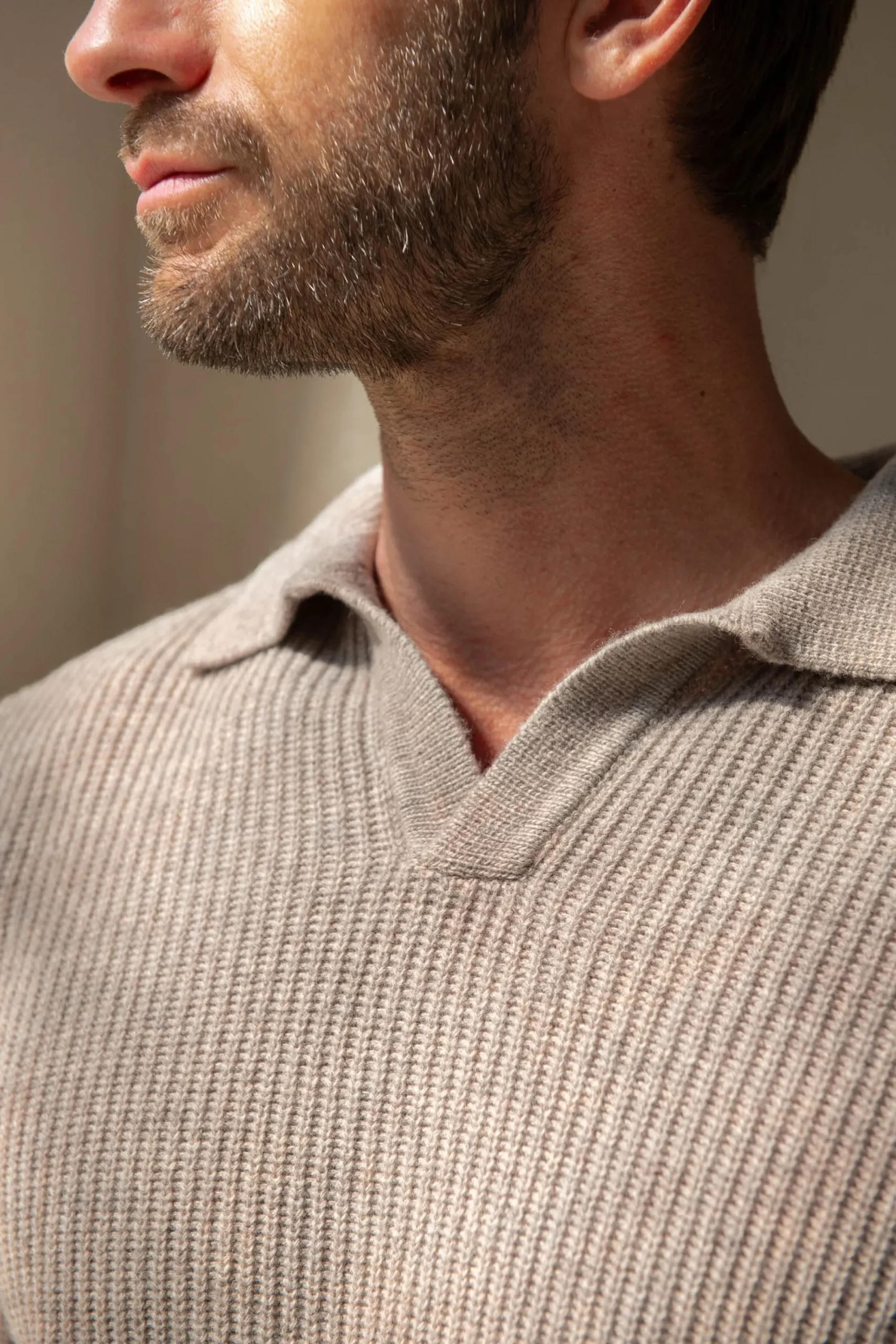 Pini Parma Taupe Ribbed Cashmere Blend Polo – Made In Italy Cheap