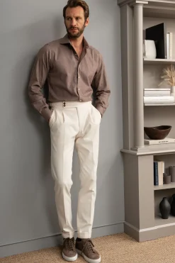 Pini Parma Taupe Shirt - Flannel Touch - Made In Italy Store