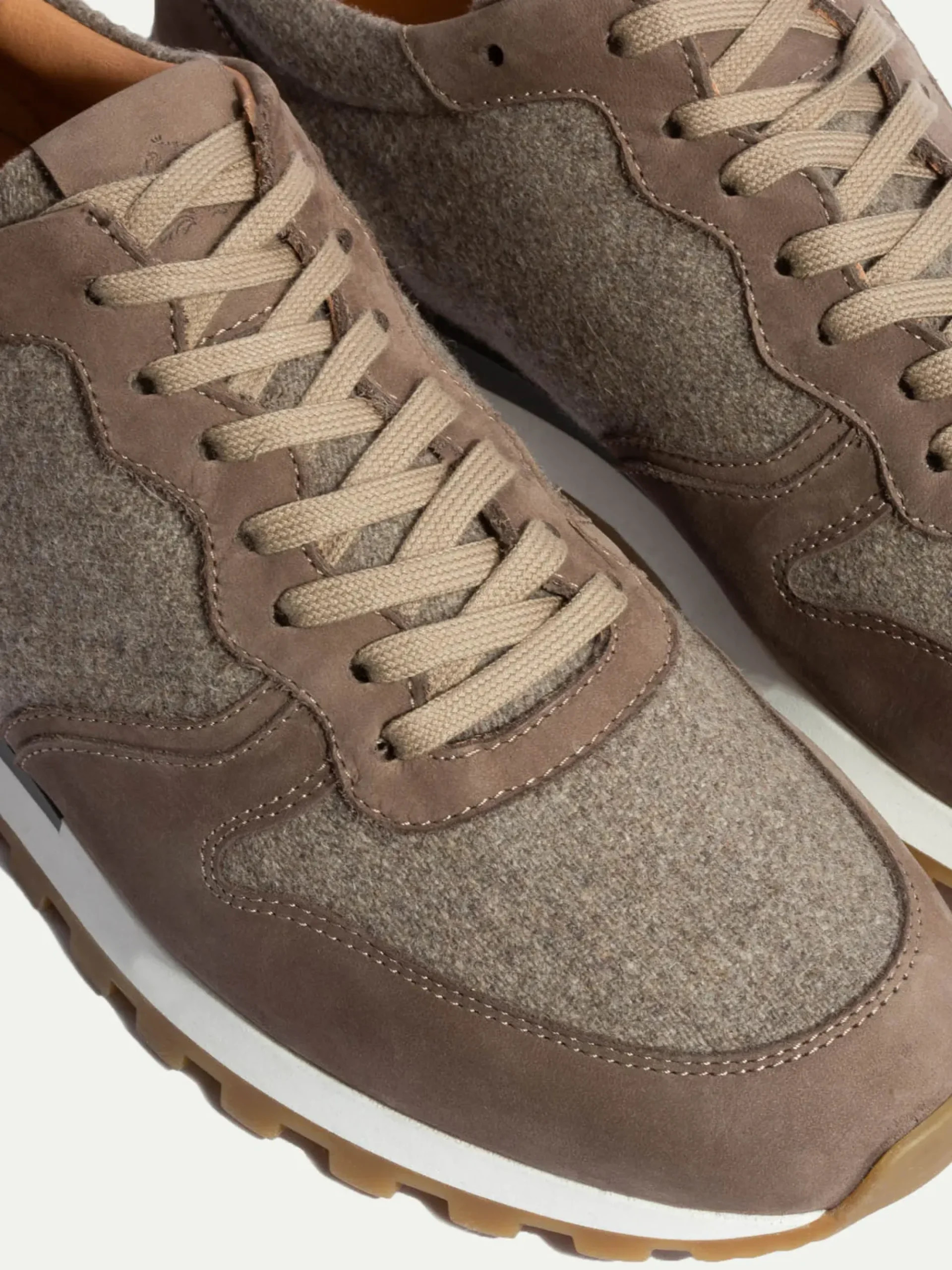 Pini Parma Taupe Suede And Flannel Runners - Made In Italy Hot