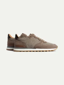 Pini Parma Taupe Suede And Flannel Runners - Made In Italy Hot