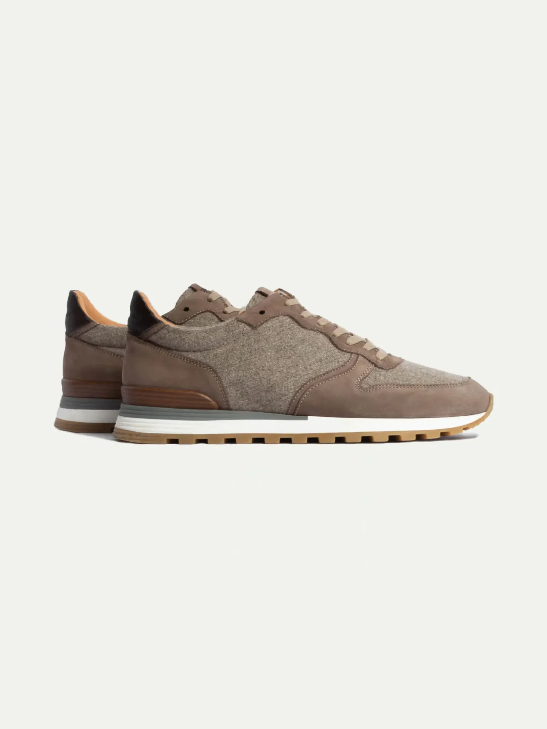 Pini Parma Taupe Suede And Flannel Runners - Made In Italy Hot