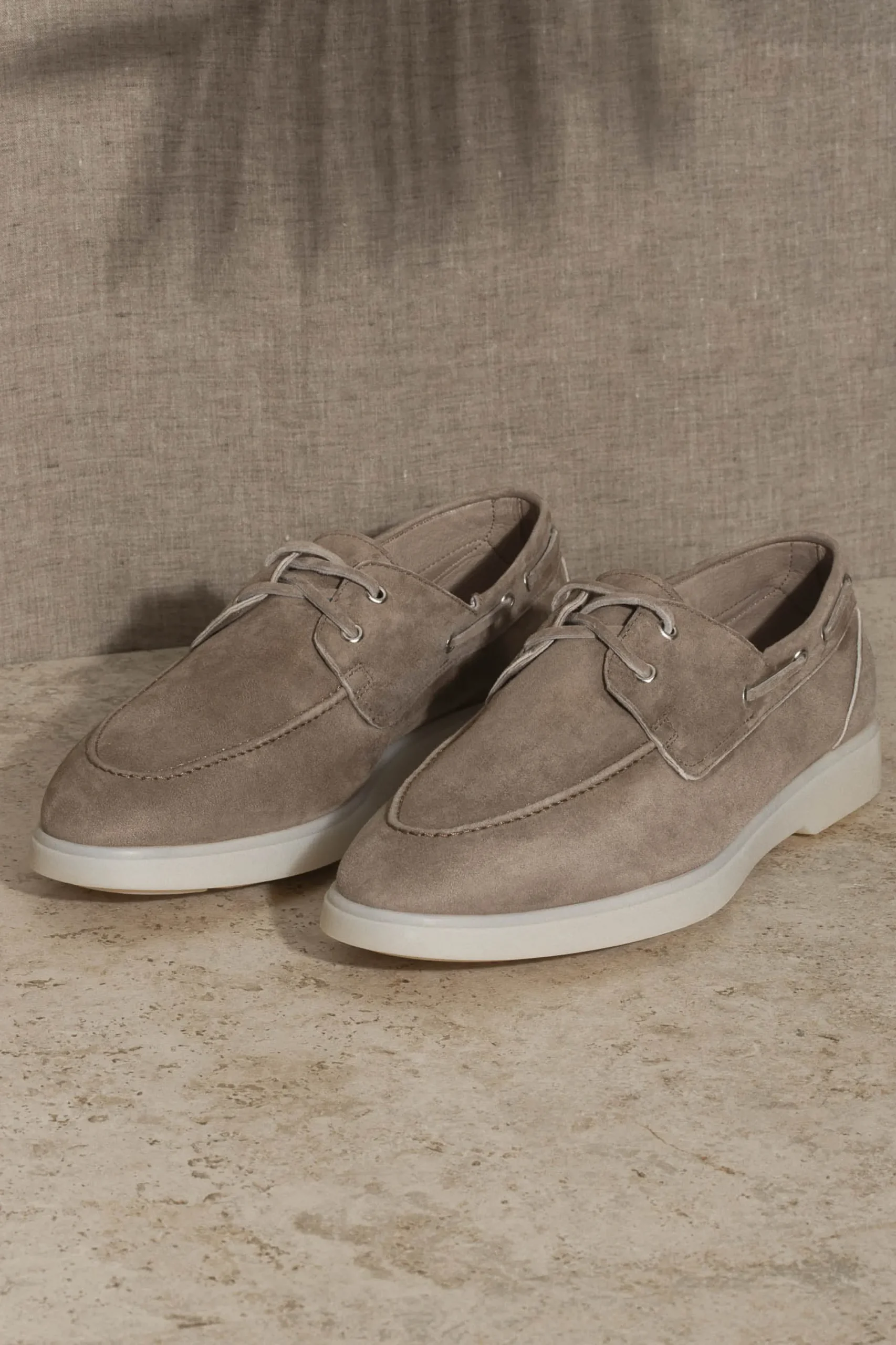 Pini Parma Taupe Suede Boat Shoes - Made In Italy Online