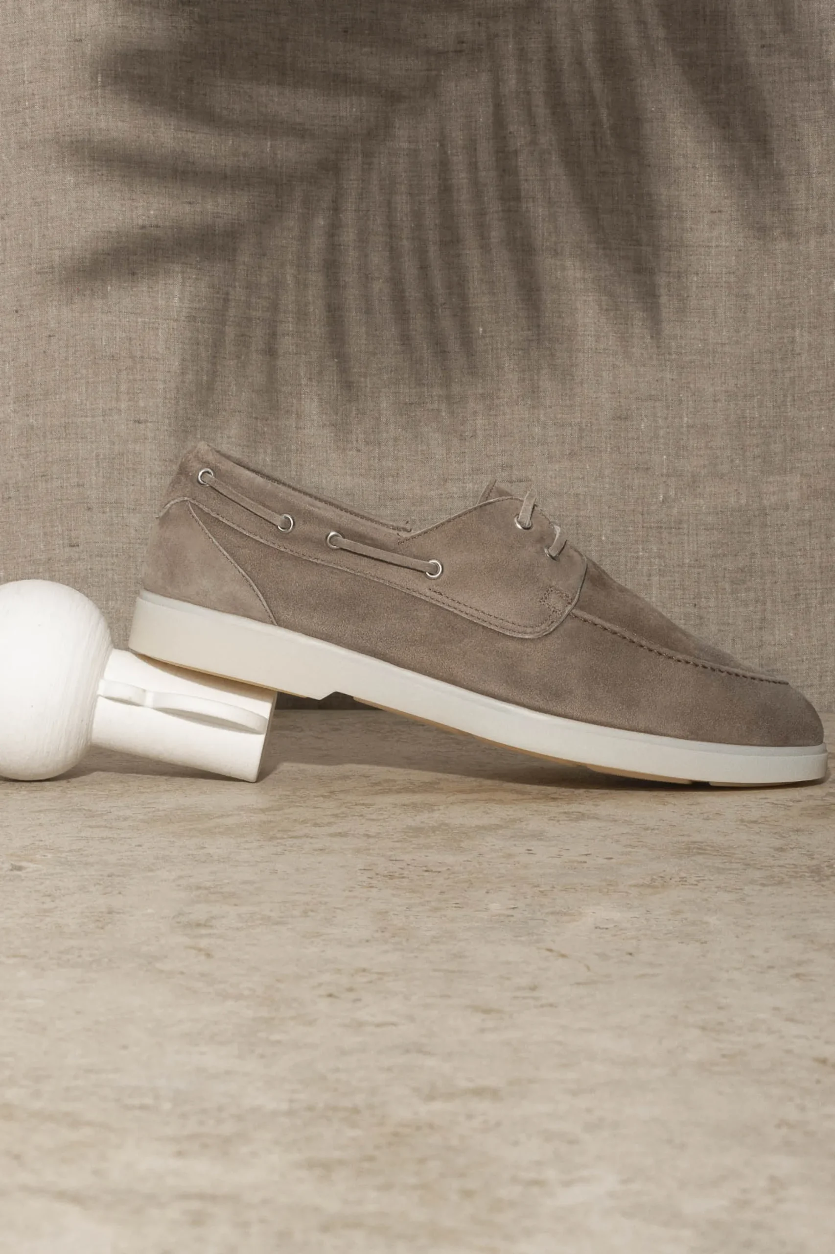 Pini Parma Taupe Suede Boat Shoes - Made In Italy Online