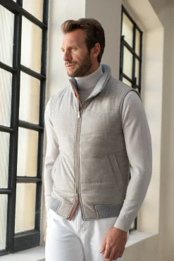 Pini Parma Taupe Vest With Zip In Loro Piana Wool With Rain System®– Made In Italy Best Sale