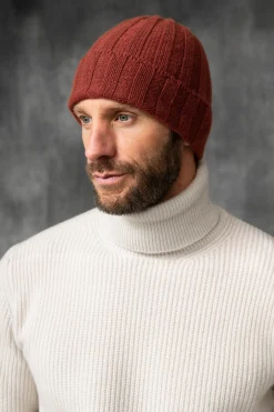 Pini Parma Terracotta Cashmere Rib Knit Beanie - Made In Italy Hot