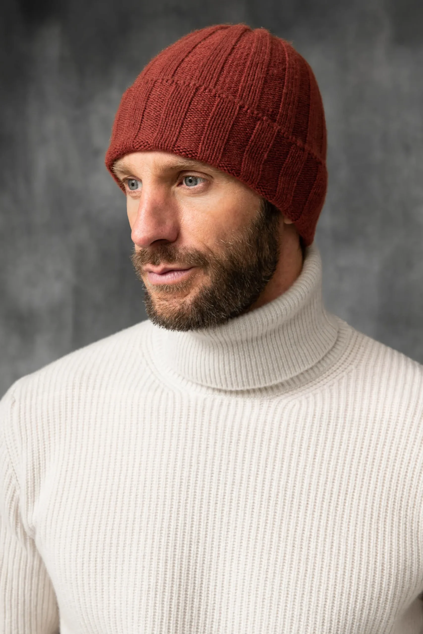 Pini Parma Terracotta Cashmere Rib Knit Beanie - Made In Italy Hot