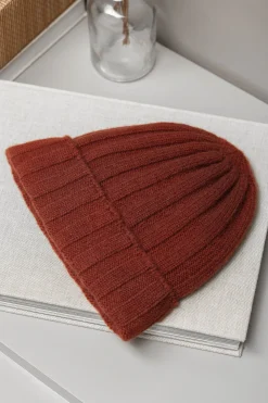 Pini Parma Terracotta Cashmere Rib Knit Beanie - Made In Italy Hot