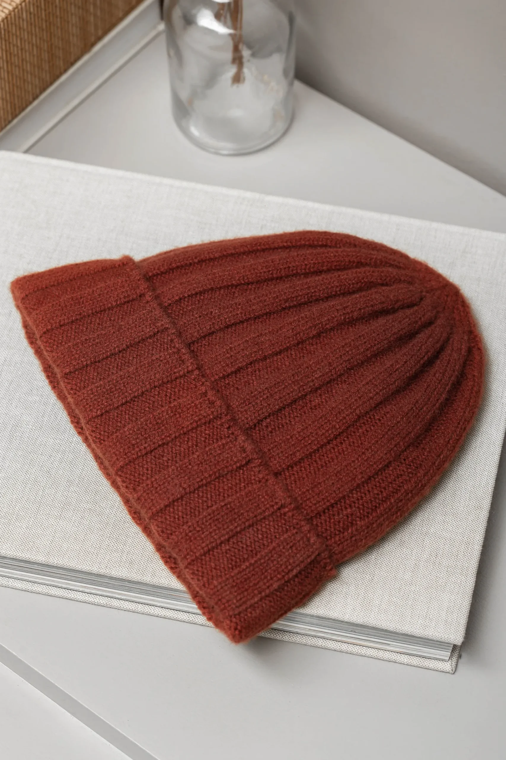 Pini Parma Terracotta Cashmere Rib Knit Beanie - Made In Italy Hot