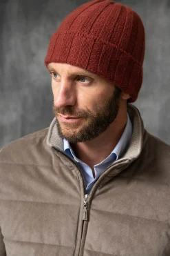 Pini Parma Terracotta Cashmere Rib Knit Beanie - Made In Italy Hot
