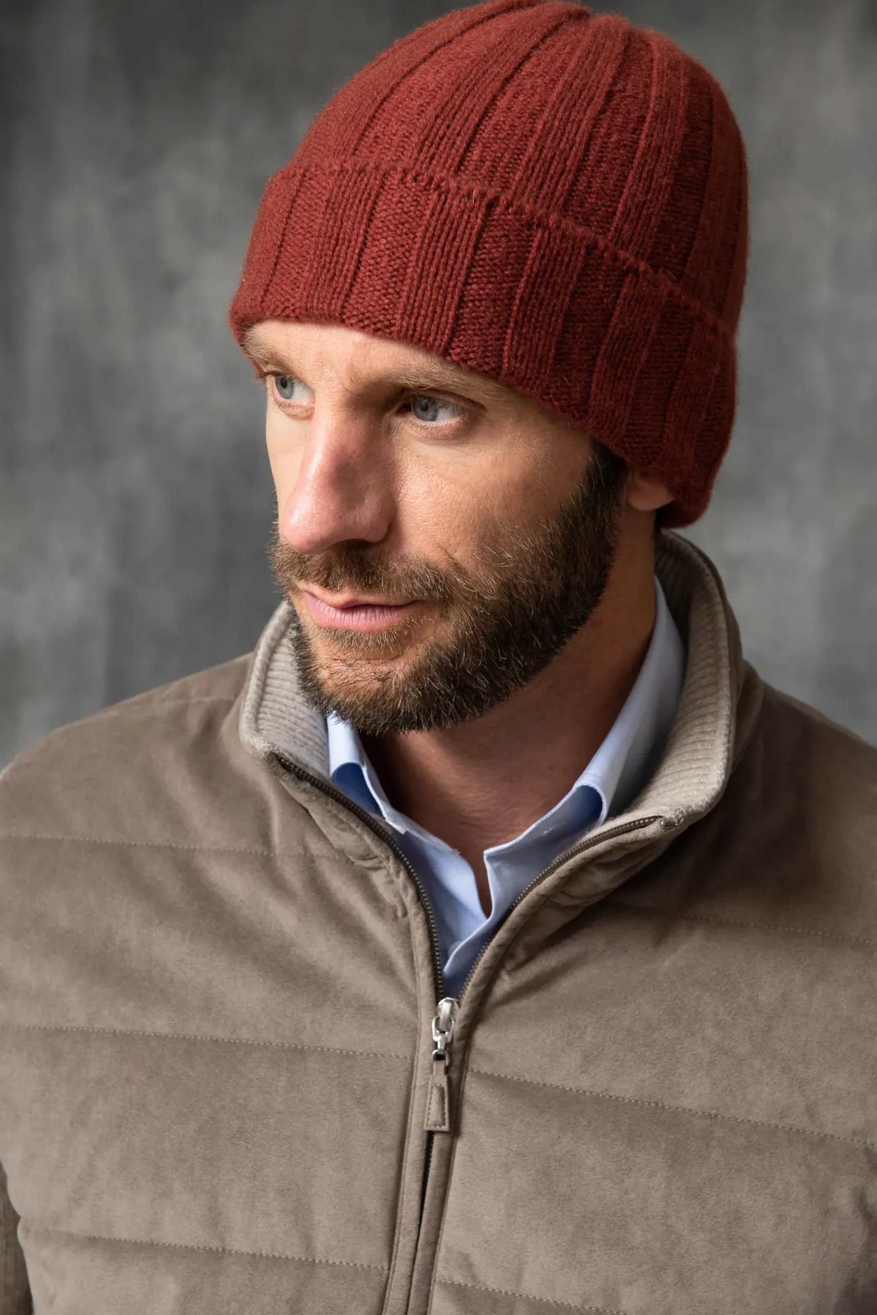 Pini Parma Terracotta Cashmere Rib Knit Beanie - Made In Italy Hot