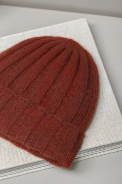 Pini Parma Terracotta Cashmere Rib Knit Beanie - Made In Italy Hot