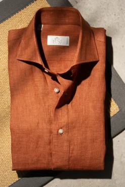 Pini Parma Terracotta Linen Popover Shirt - Made In Italy Store