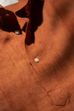 Pini Parma Terracotta Linen Popover Shirt - Made In Italy Store