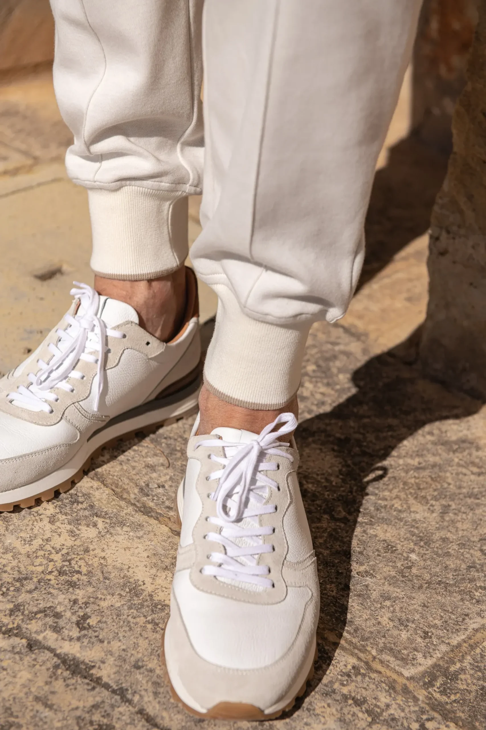 Pini Parma White And Brown Runners - Made In Italy Store
