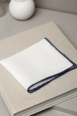 Pini Parma White/Blue Linen Pocket Square - Made In Italy Flash Sale