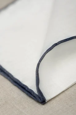 Pini Parma White/Blue Linen Pocket Square - Made In Italy Flash Sale