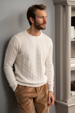 Pini Parma White Cable Knit Sweater – Made In Italy Discount