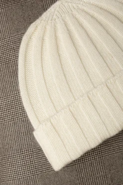 Pini Parma White Cashmere Rib Knit Beanie - Made In Italy Online