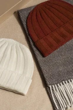 Pini Parma White Cashmere Rib Knit Beanie - Made In Italy Online