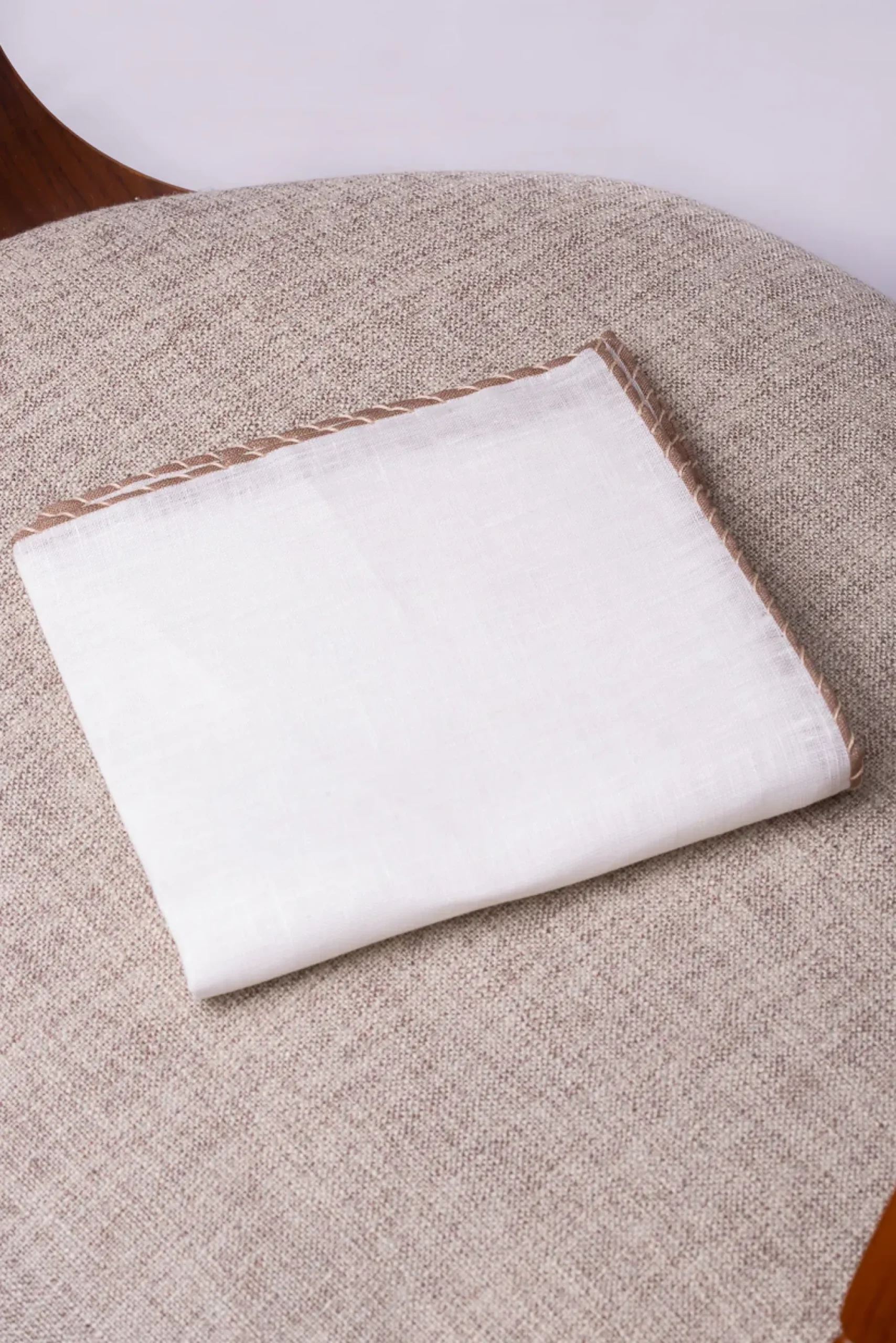Pini Parma White Linen Pocket Square With Taupe And Beige Edges - Made In Italy Best